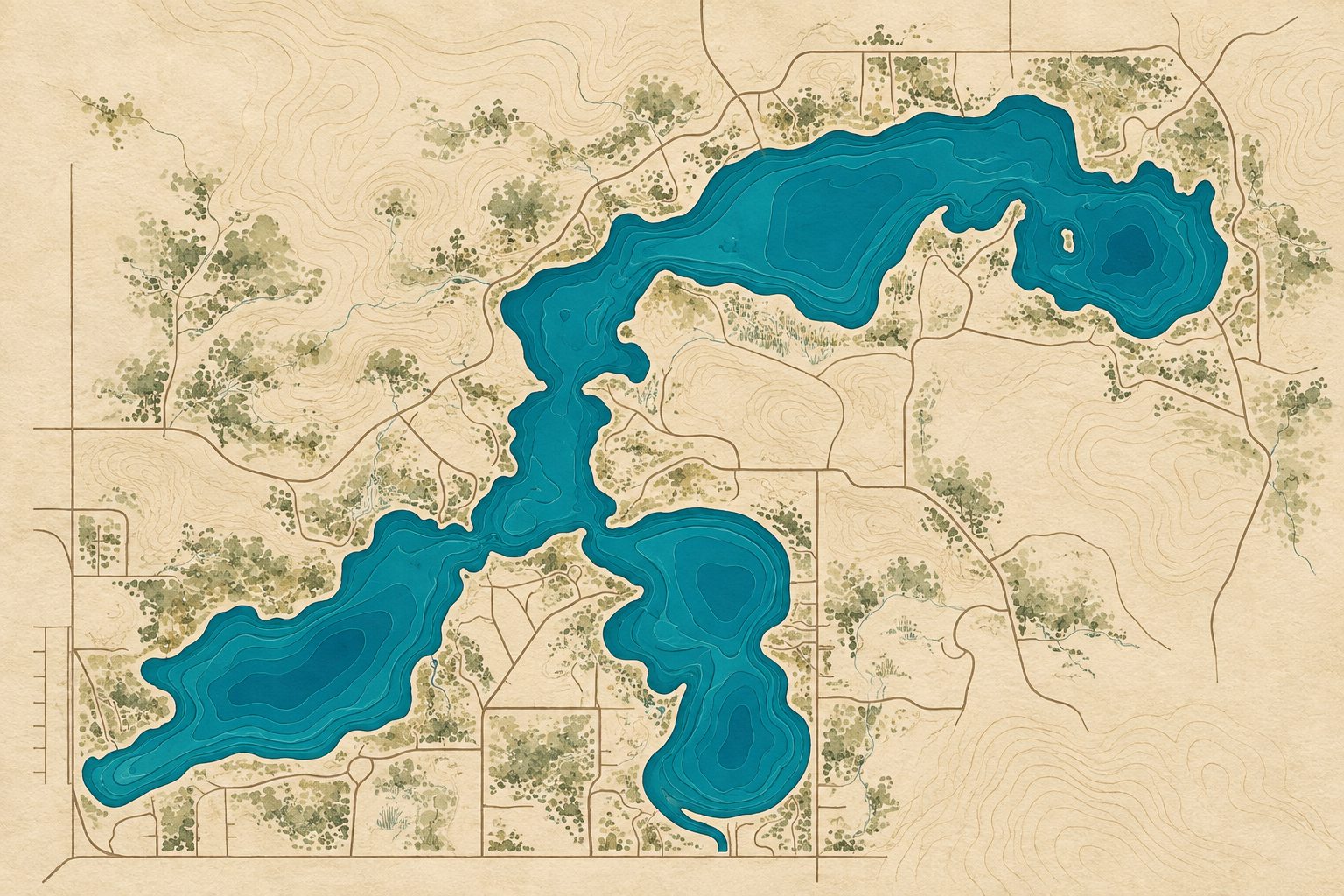 Illustrated map of the lakes and back roads around Saint Germain in Vilas County, Northern Wisconsin